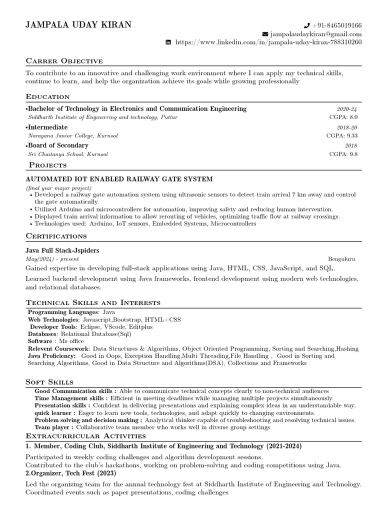 Uday-Fresher - Java Full Stack Developer | PDF | Computer Programming ...