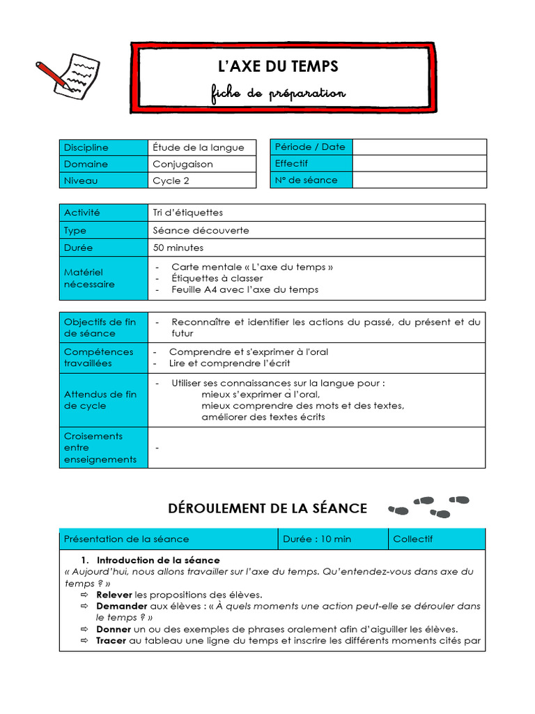 Conjugaison - C2 - Axe Du Temps - Fiche de Preparation | PDF | Linguistique