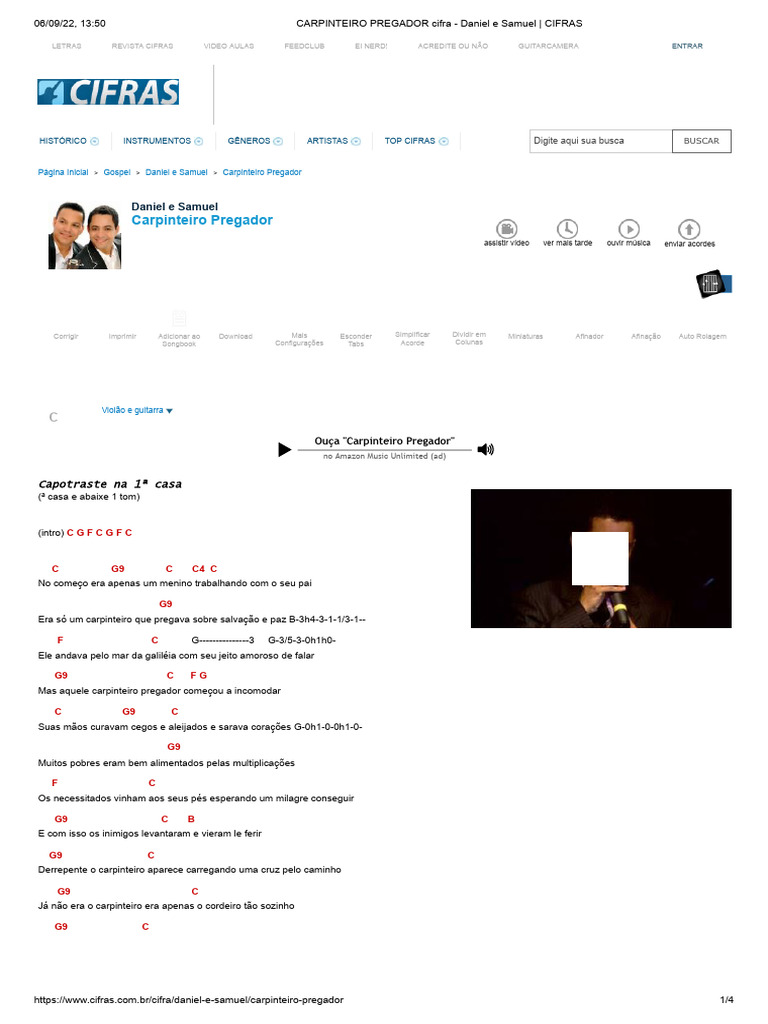 CARPINTEIRO PREGADOR Cifra - Daniel e Samuel - CIFRAS | PDF