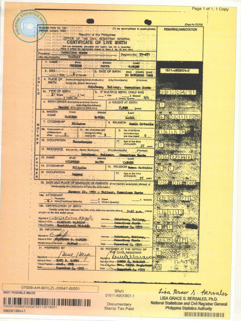 Birth Certificate Psa | PDF