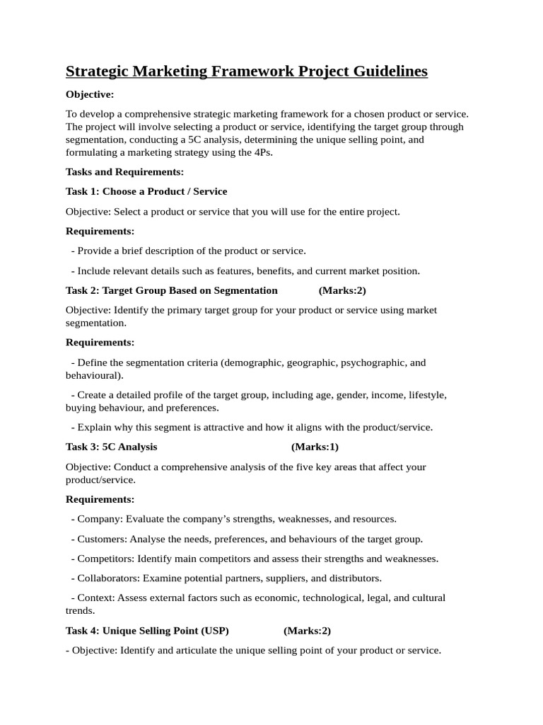 Strategic Marketing Framework Project Guidelines Pdf Market