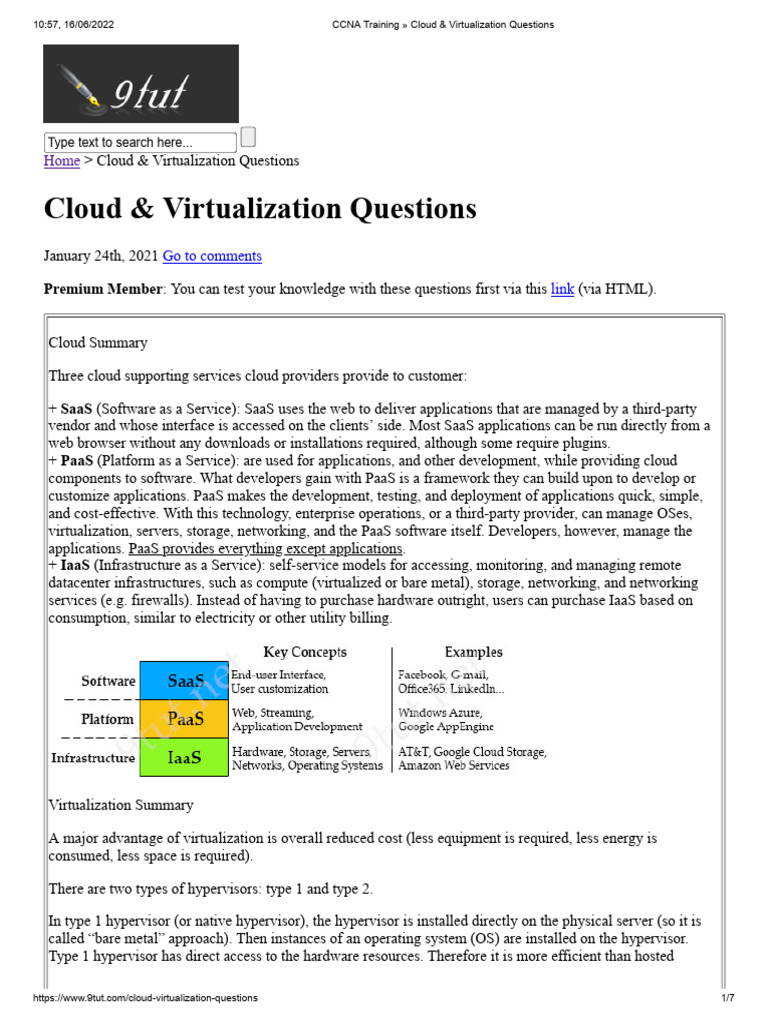 Cloud & Virtualization Exam Questions | PDF | Cloud Computing ...