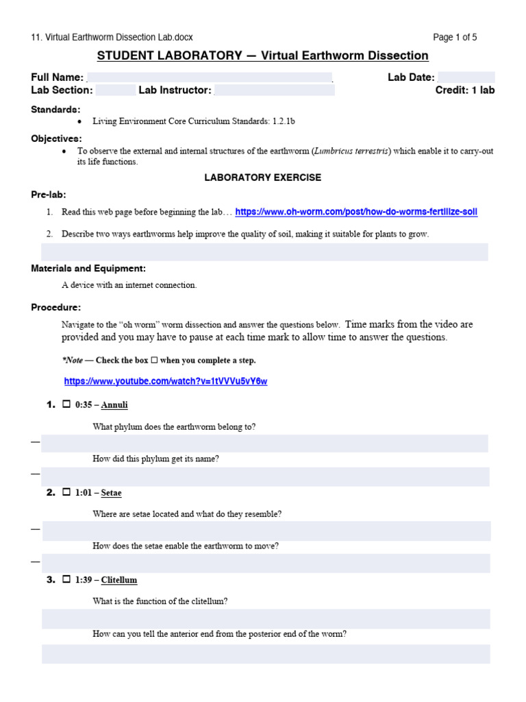 Virtual Earthworm Dissection Lab Guide | PDF | Anatomy