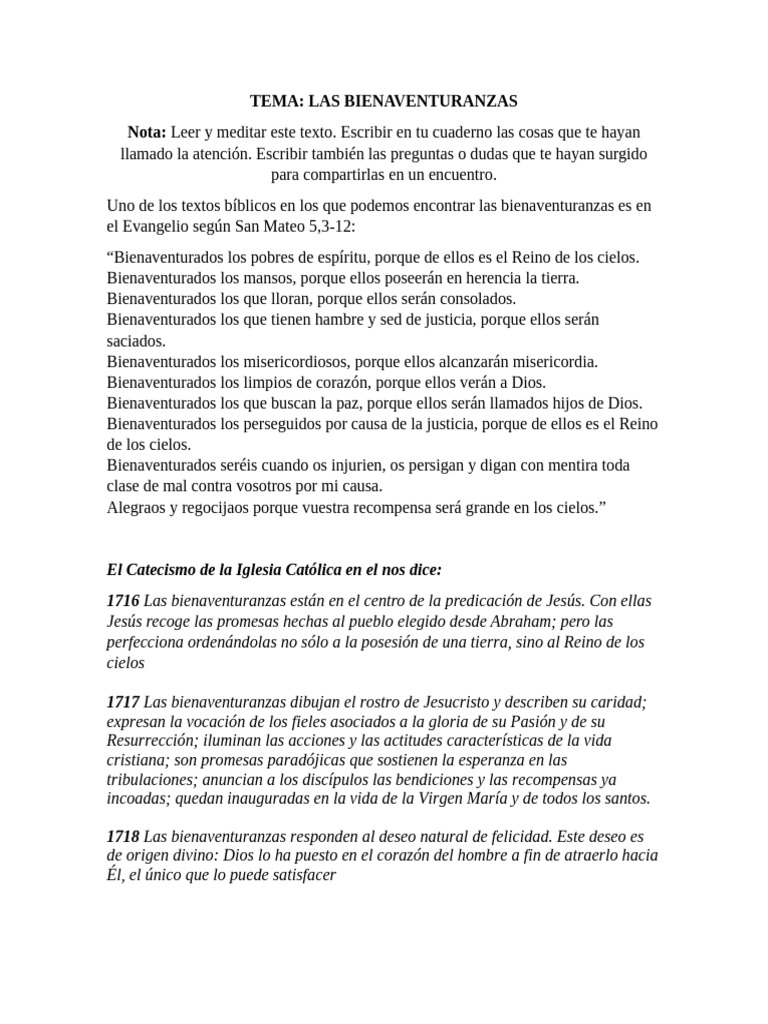Tema - Bienaventuranzas | PDF | Bienaventuranzas | Reinado y reino de dios