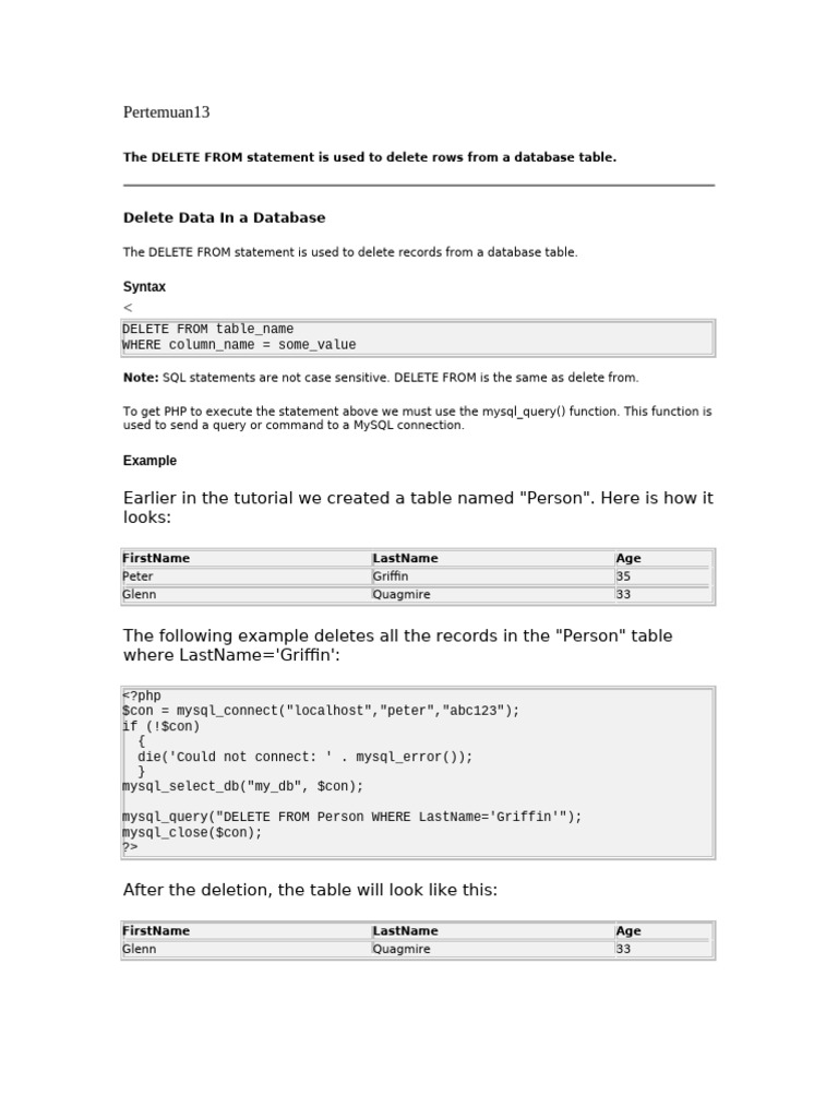 SQL DELETE and ODBC Connection Guide | PDF | Microsoft Access | Databases