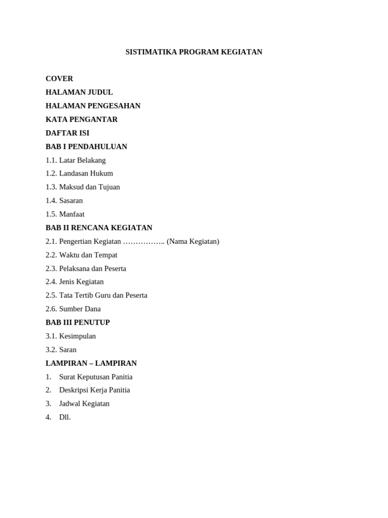 Sistimatika program dan laporan kegiatan pdf