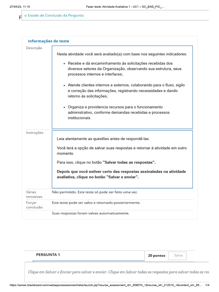 Teste de Atividade Avaliativa 1 - UC1 | PDF | Carreira e Crescimento