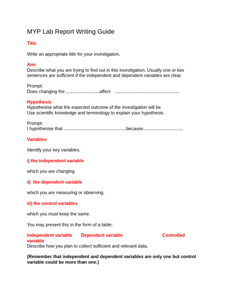 MYP Science Lab Report Guide | PDF | Hypothesis | Data