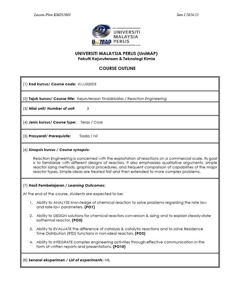 Reaction Engineering Course Outline | PDF | Chemical Reactor | Unit ...