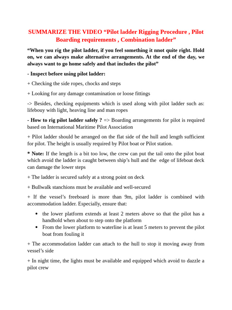 Pilot Ladder Rigging and Safety Guide | PDF | Ships | Shipping