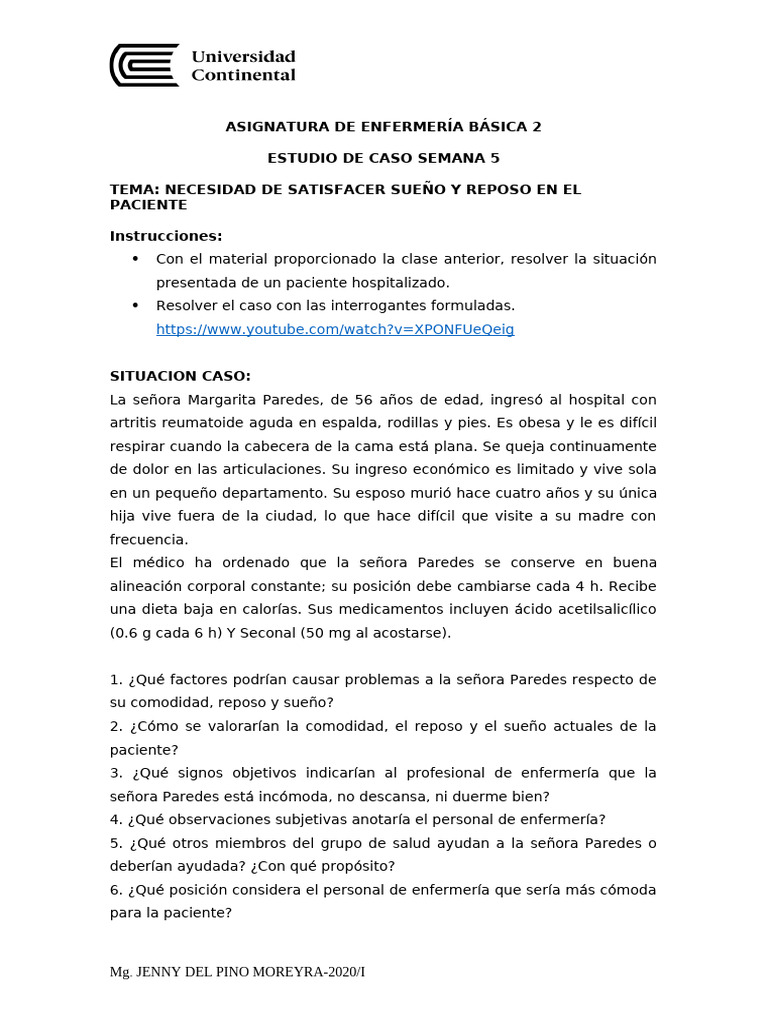 Caso de Sueño y Reposo en Enfermería | PDF