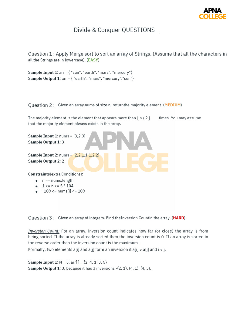 Merge Sort & Inversion Count Guide | PDF | Science & Mathematics ...