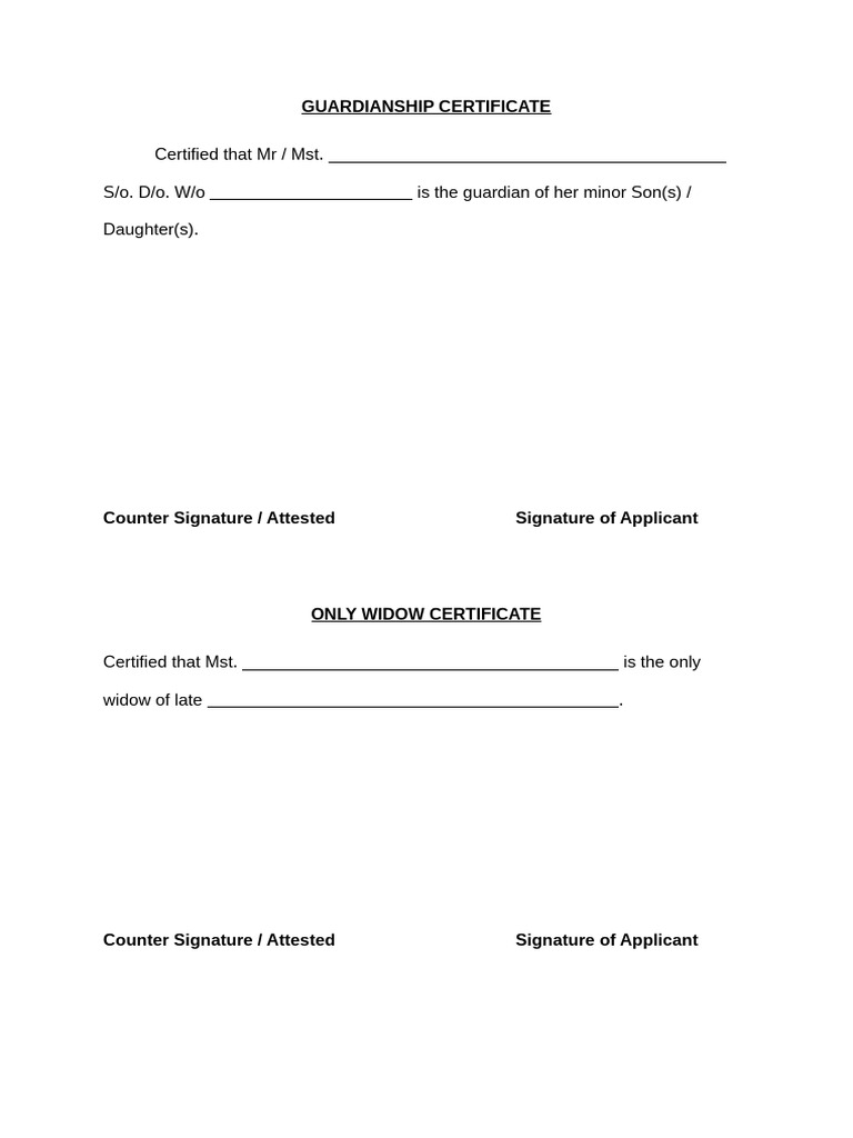 Guardianship Certificate Format Pakistan | PDF