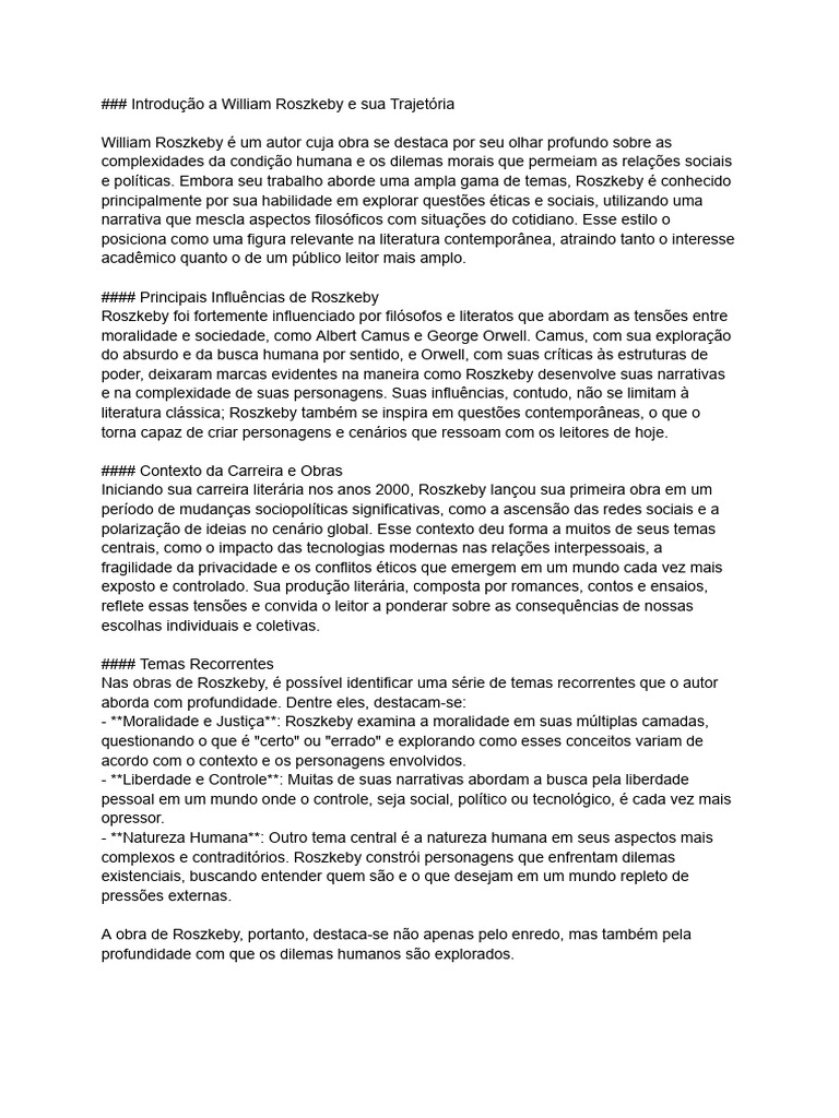 William Roszkeby: Ética e Literatura Contemporânea | PDF | Humano ...