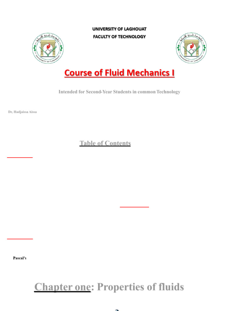 Fluid Mechanics Course Overview | PDF | Pressure | Fluid Dynamics