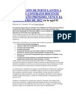 INSCRIPCIÓN DE POSTULANTES A PLAZA DE CONTRATO DOCENTE PARA EL AÑO PRÓXIMO