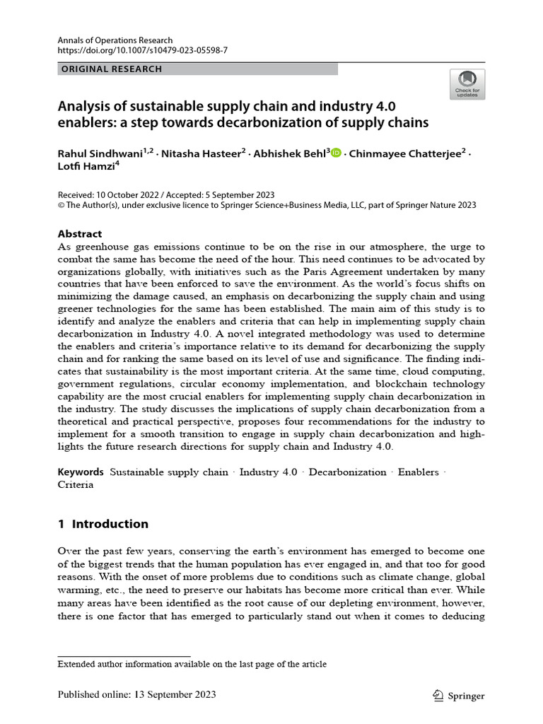 Analysis Sustainable Supply Chain and Industry 4.0 | PDF | Climate ...