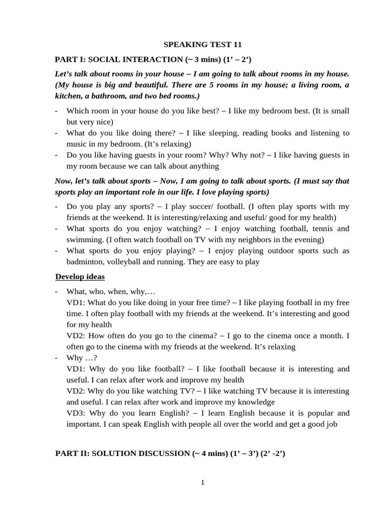 Speaking Test Strategies and Topics | PDF | Teachers | Room