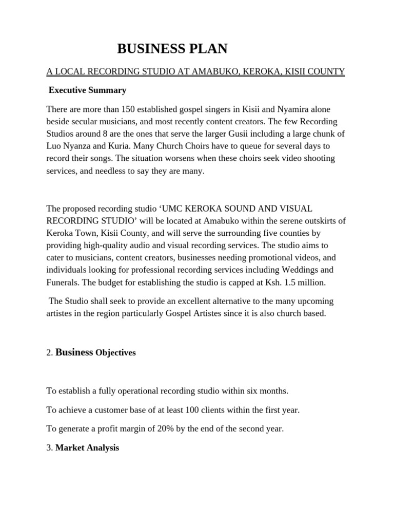 Recording Studio Business Plan in Kisii | PDF | Revenue | Business ...