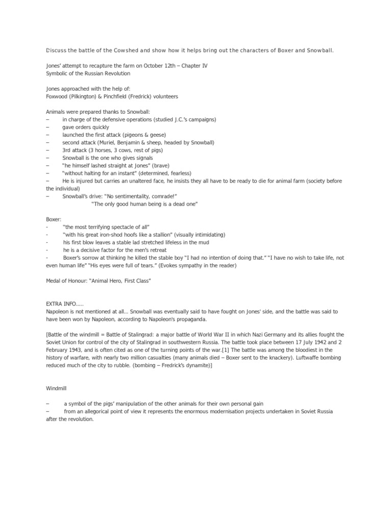 Discuss The Battle of The Cowshed and Show How It Helps Bring Out The Characters of Boxer and