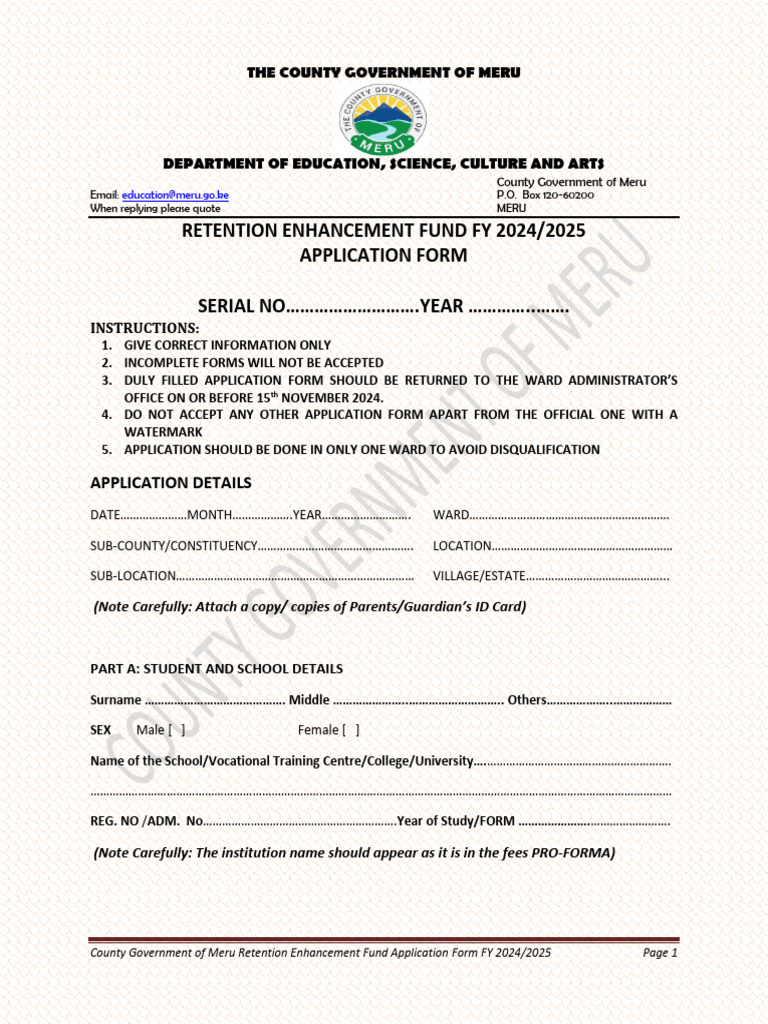 Meru Retention Fund Application 2025 | PDF