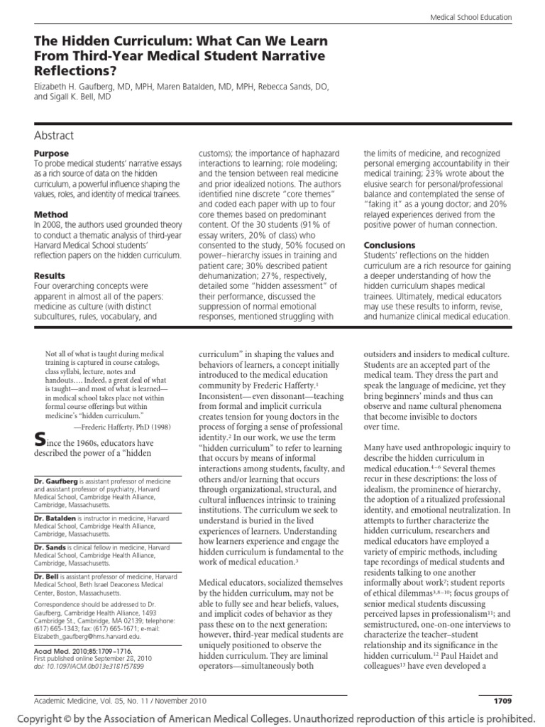 The Hidden Curriculum What Can We Learn | PDF | Curriculum | Medical ...