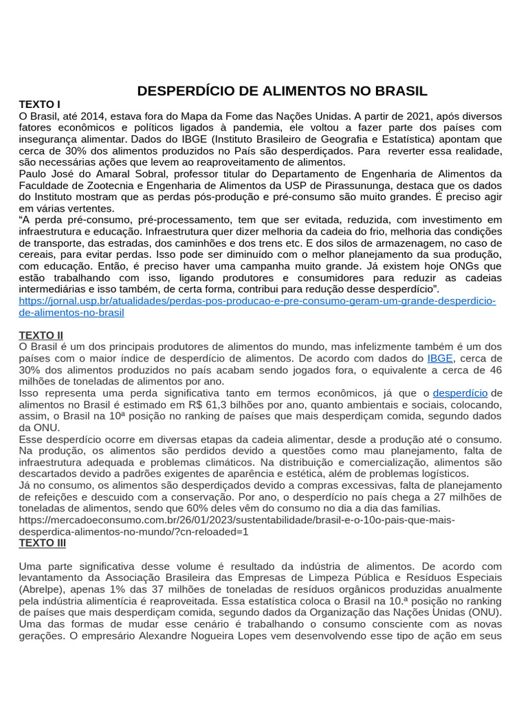 Desperdício de Alimentos no Brasil | PDF | Desperdício | Brasil
