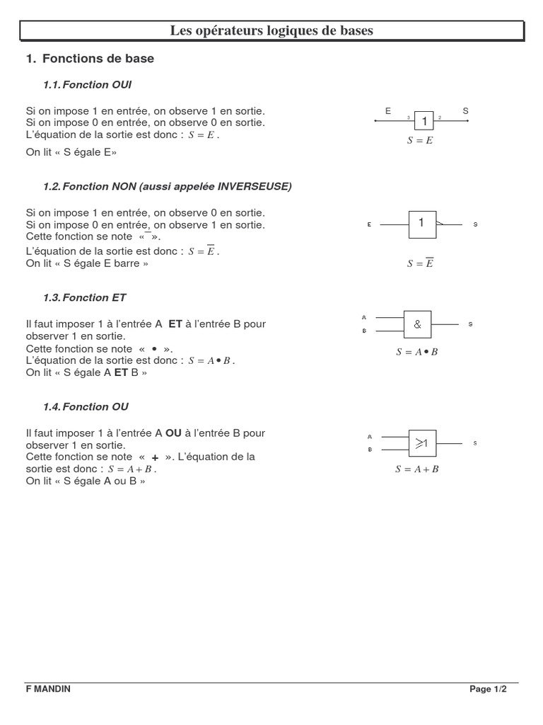 Opérateurs logiques de base | PDF | Algèbre de Boole (logique ...