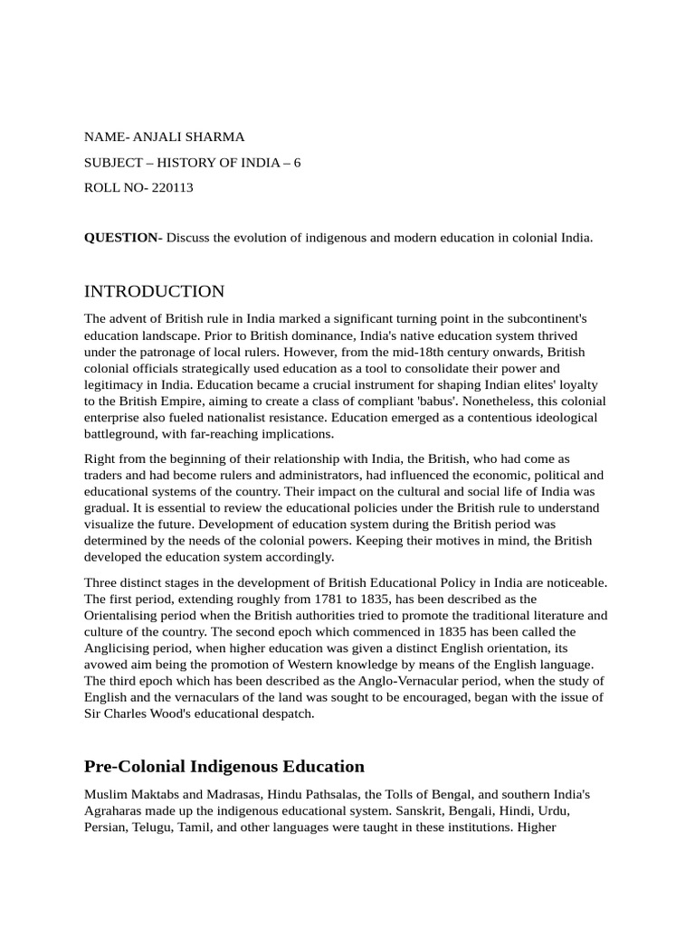 Evolution of Education in Colonial India | PDF | British Raj
