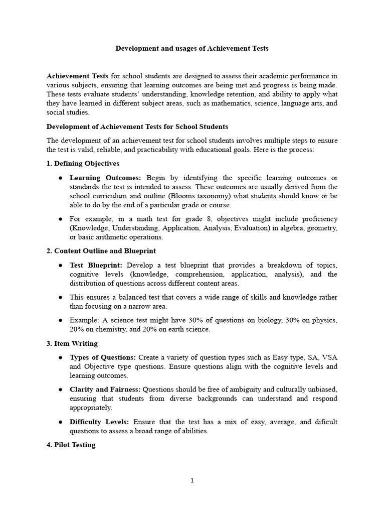 Development of Achievement Tests | PDF | Curriculum | Standardized Tests