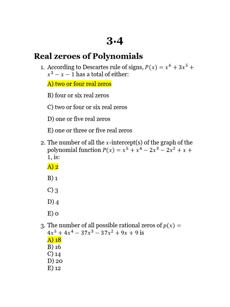Polynomial Zeroes Quiz | PDF | Teaching Methods & Materials | Science ...