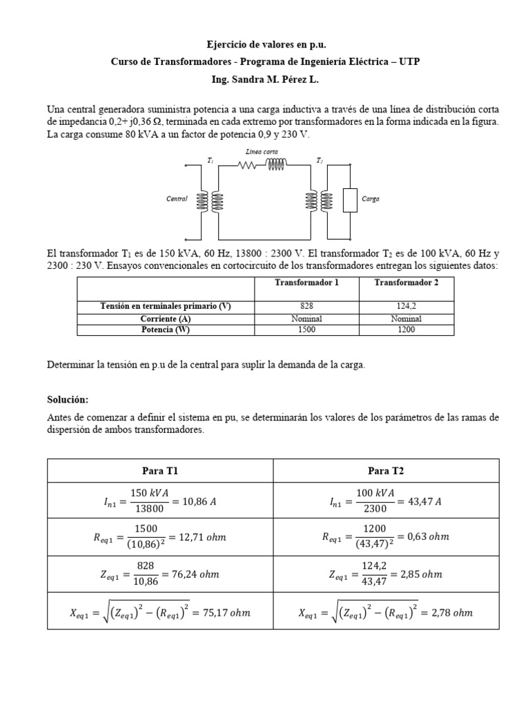 V1 - Ejercicio Valores en Pu | PDF | Transformador | Impedancia eléctrica