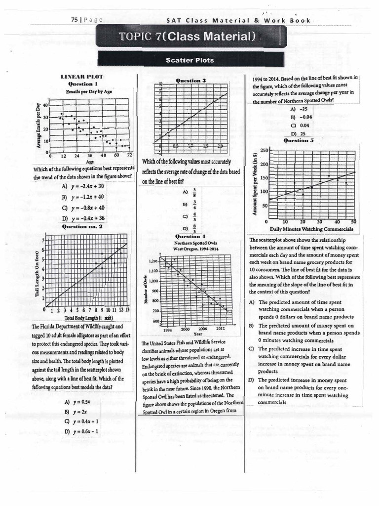 SAT Class Workbook: Data Analysis Questions | PDF