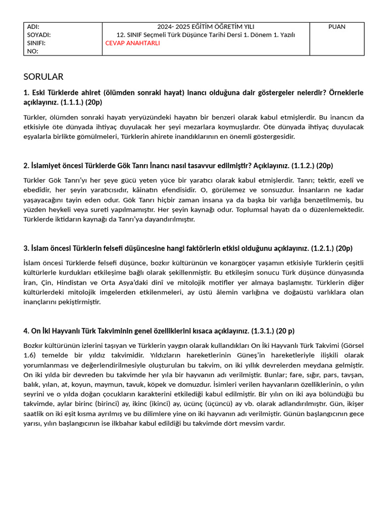 Turk Dusunce Tarihi 1 Yazili Soru Ve Cevaplari Pdf
