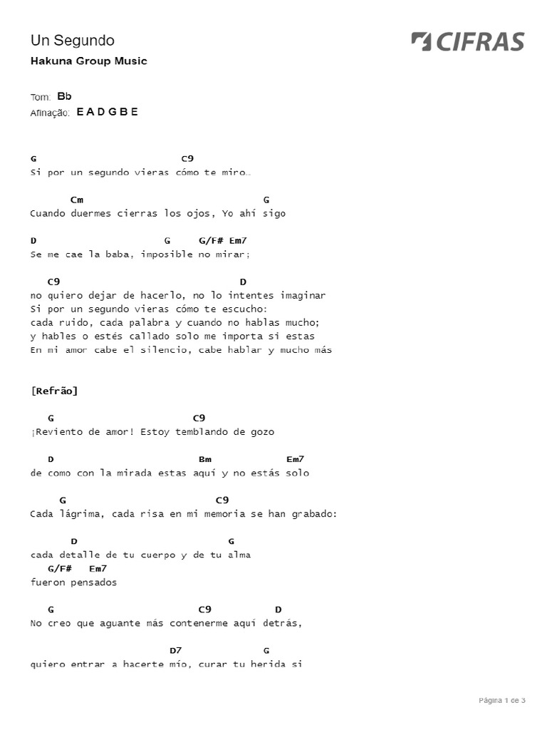 CIFRAS Cifra Hakuna-Group-Music Un-Segundo | PDF