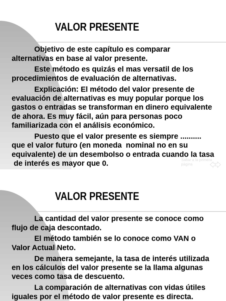 Valor Presente | PDF | Valor presente neto | Flujo de caja descontado