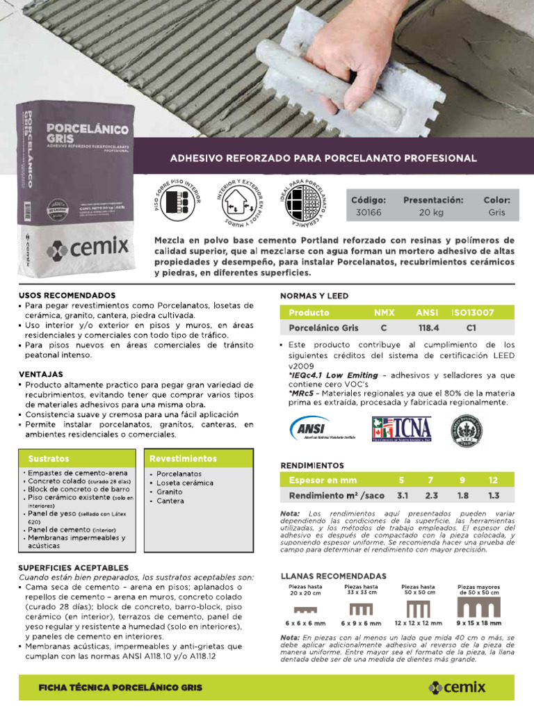 Cemix Adhesivo Porcelanico Gris | PDF