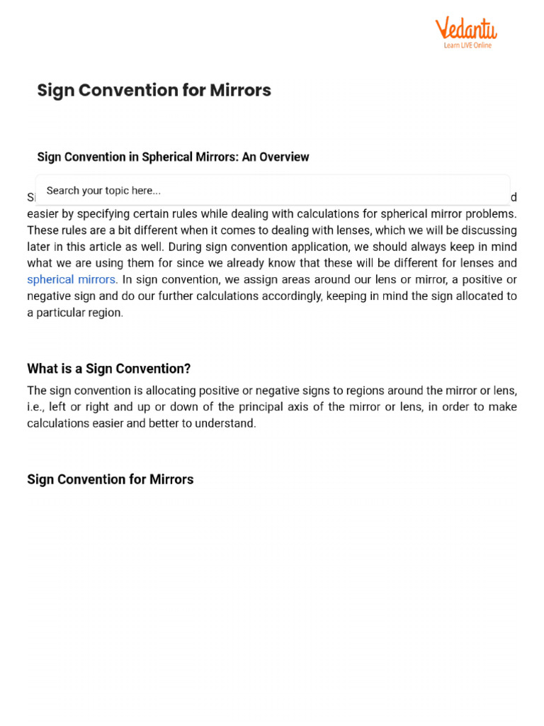 Sign Convention For Mirrors | PDF