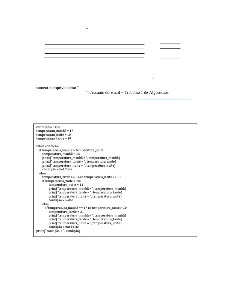 Trabalho de Algoritmos em Python | PDF | Algoritmos | Python (linguagem ...