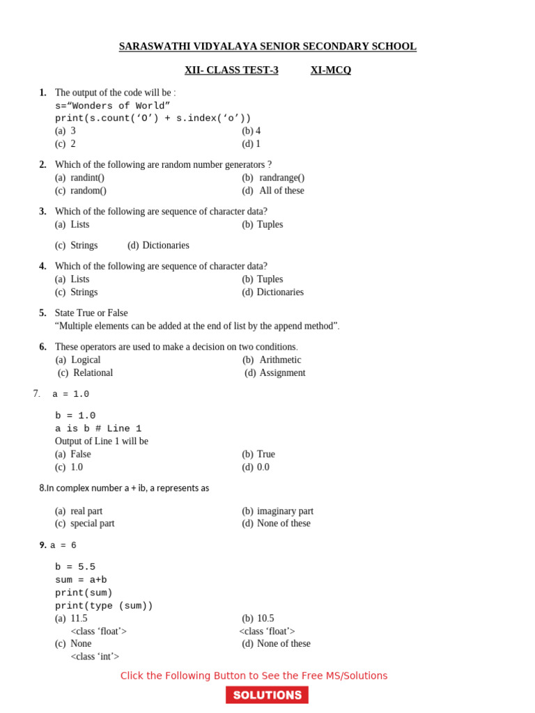 Mcqs Pdf Parameter Computer Programming Function Mathematics