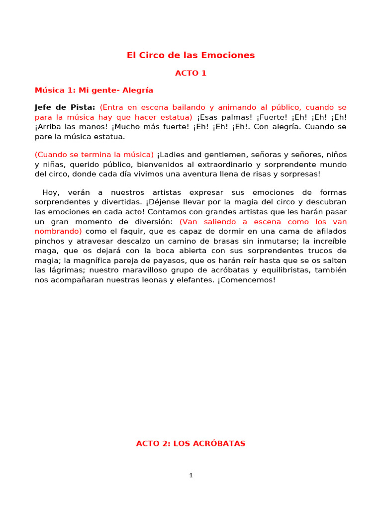 El Circo de las Emociones: Un Viaje Divertido | PDF | Circo