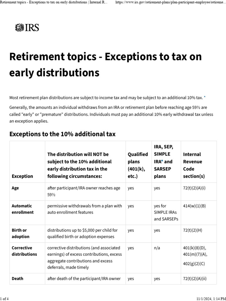 Early Withdrawal Tax Exceptions Explained | PDF | Individual Retirement ...