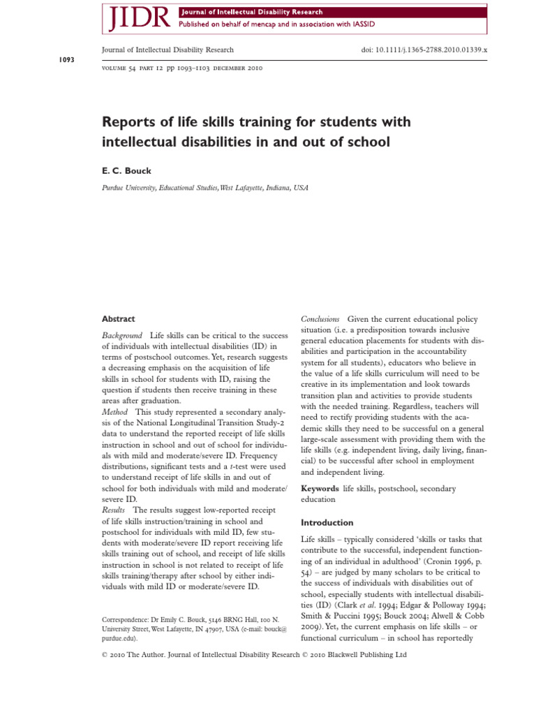 Life Skills Training for Adults with ID | PDF | Intellectual Disability ...
