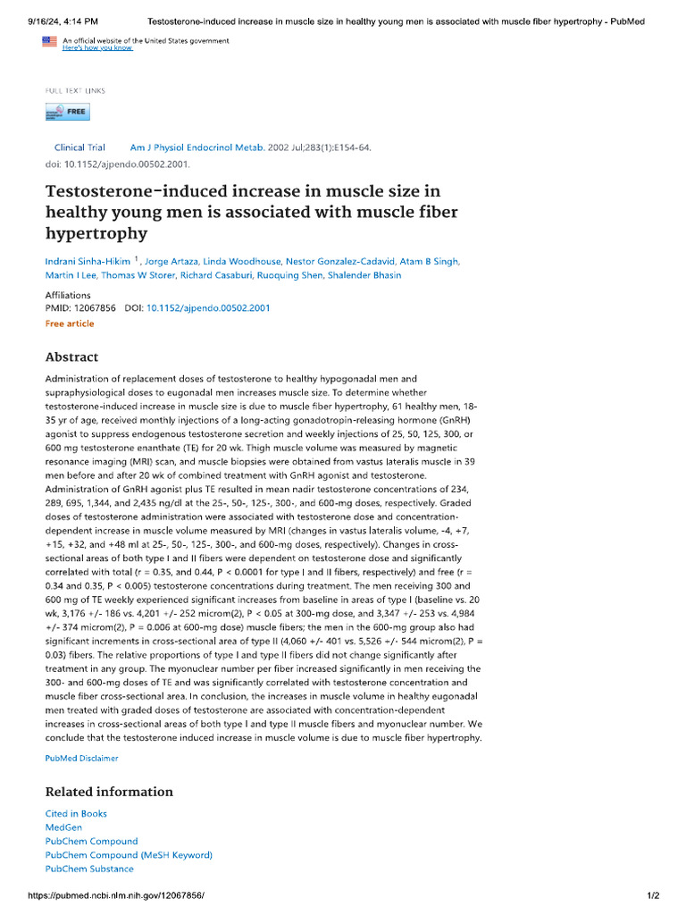 Testosterone-Induced Increase in Muscle Size in | PDF