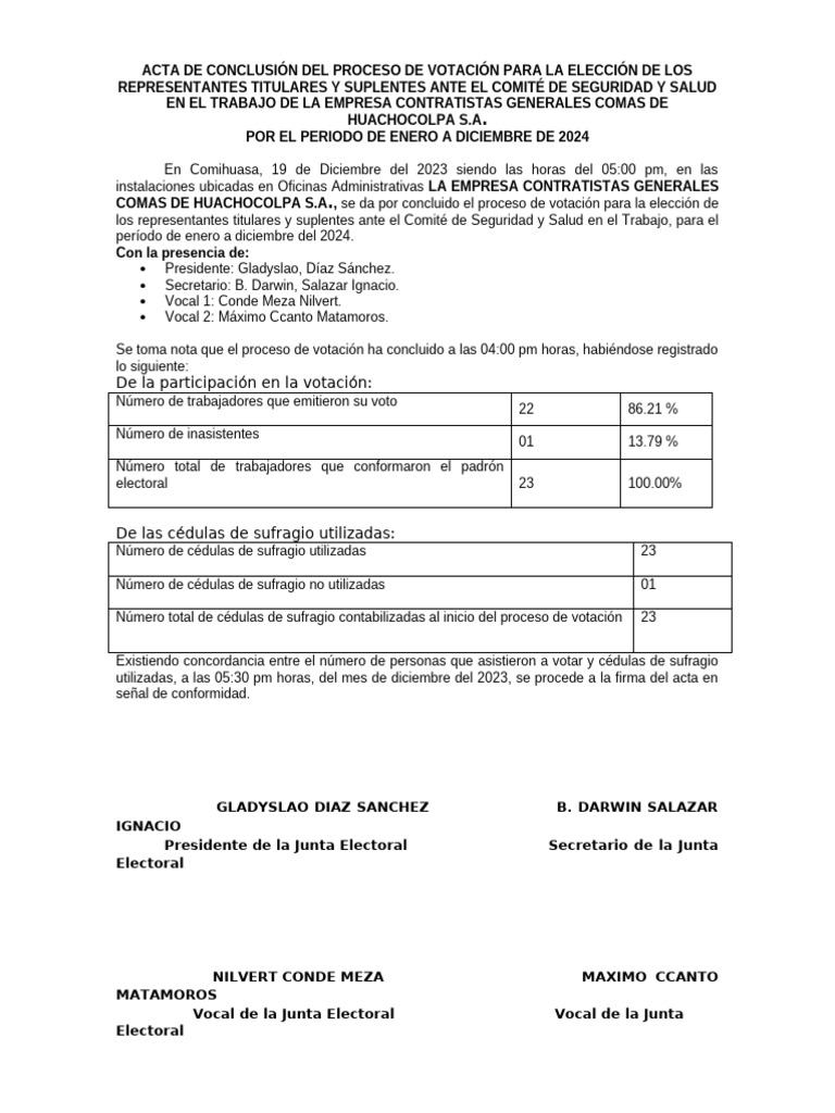 Acta - Conclusion - Proceso | PDF