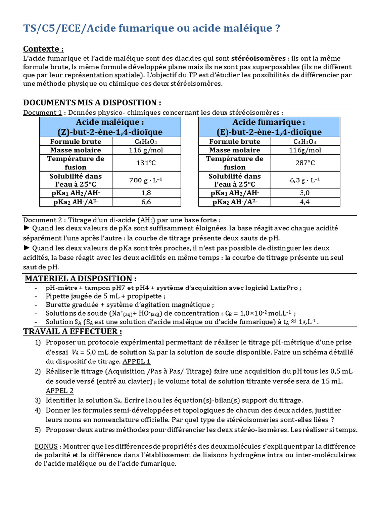 Différences entre acide fumarique et maléique | PDF | Polarité (chimie ...