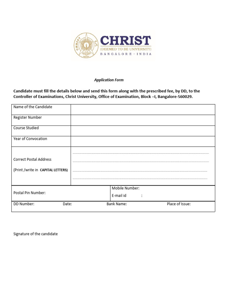 Christ University Application Form | PDF | Career & Growth