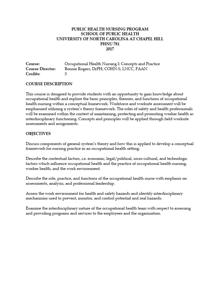 Occupational Health Nursing Course Overview | PDF | Occupational Safety ...