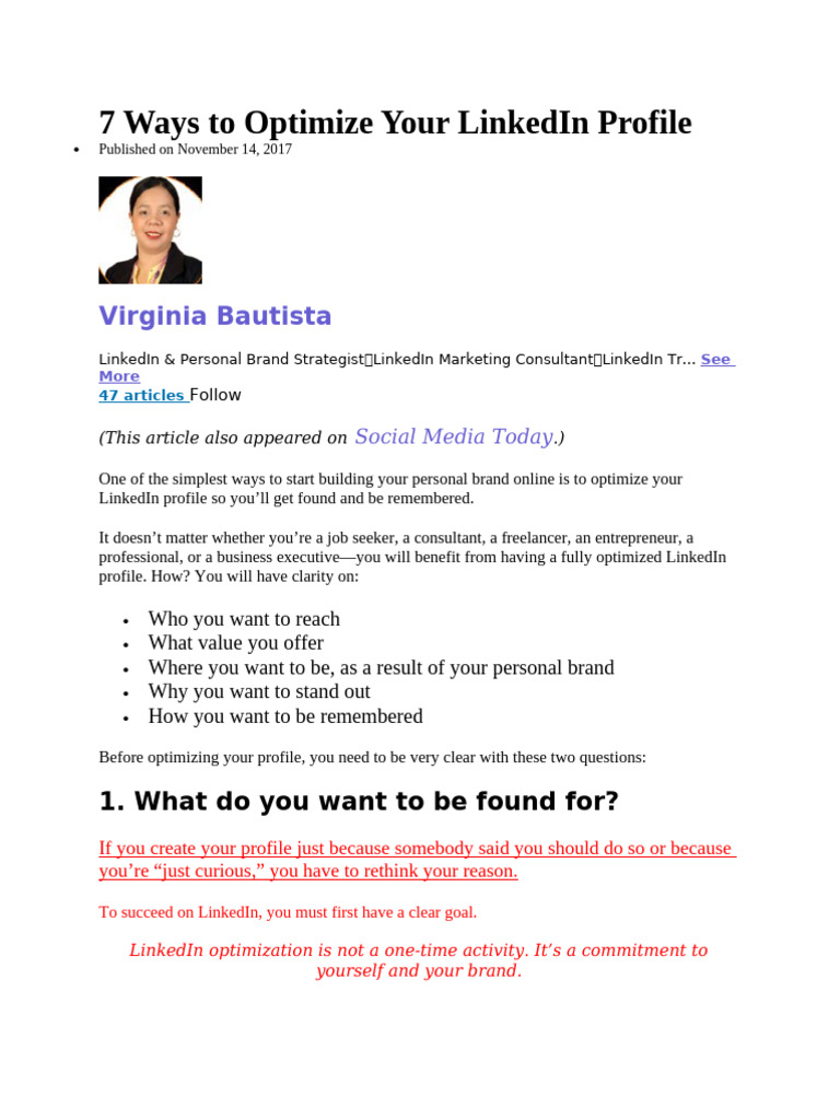 Optimize Your LinkedIn Profile: 7 Tips | PDF | Linked In