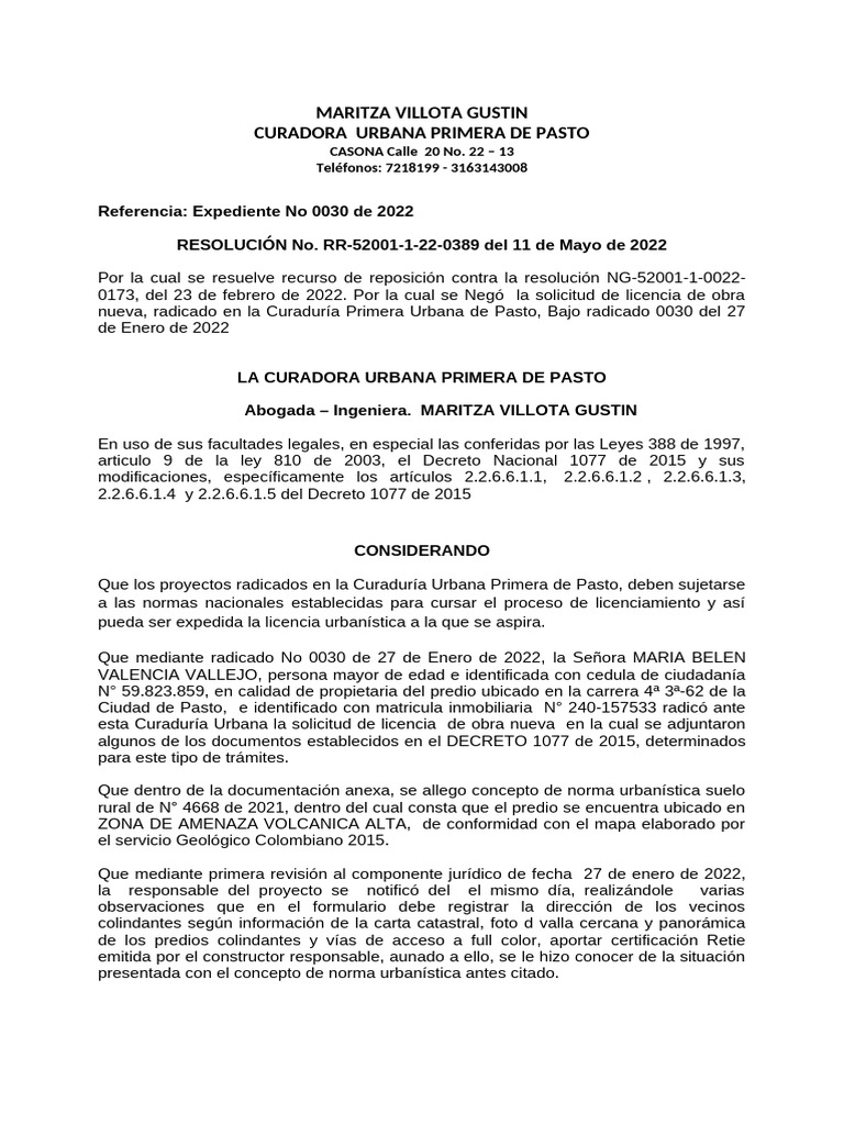 Resolucion Que Resuleve Recurso 030 de 2022 | PDF | Caso de ley